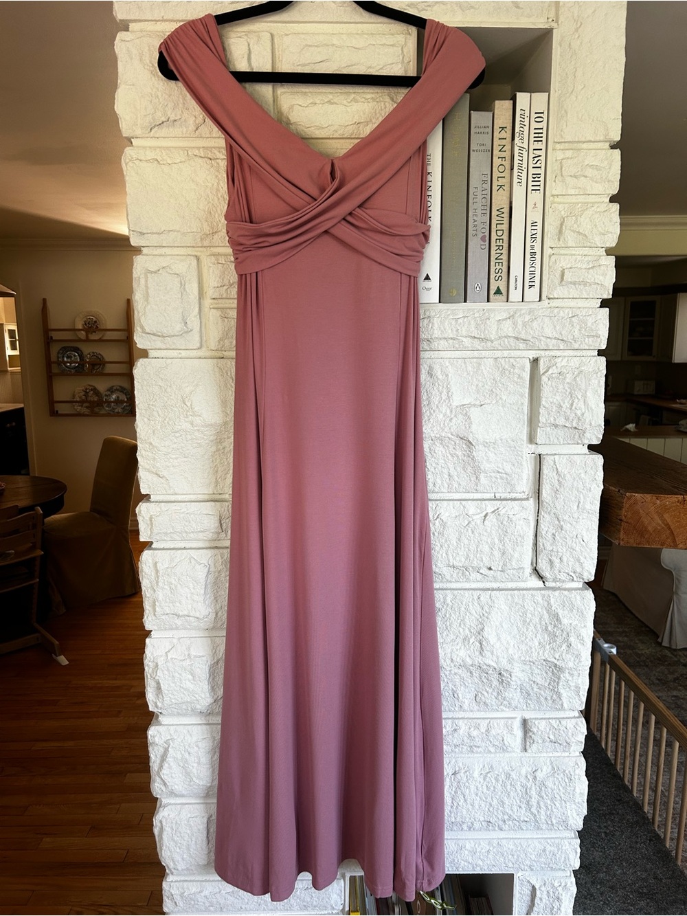 OGL NWT Flowy Criss-Cross Off Shoulder Midi Brami Dress Size Large Rose Mauve - Picture 5 of 16